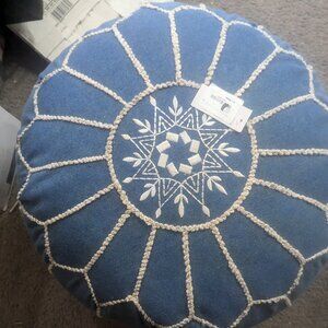 Pouf 20"x20"x14" Classic Moroccan Cotton Ottoman Blue Round Portable